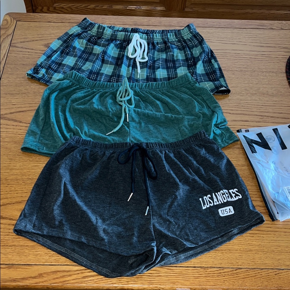SHEIN Plaid, Green & Charcoal Lounge Shorts Trio